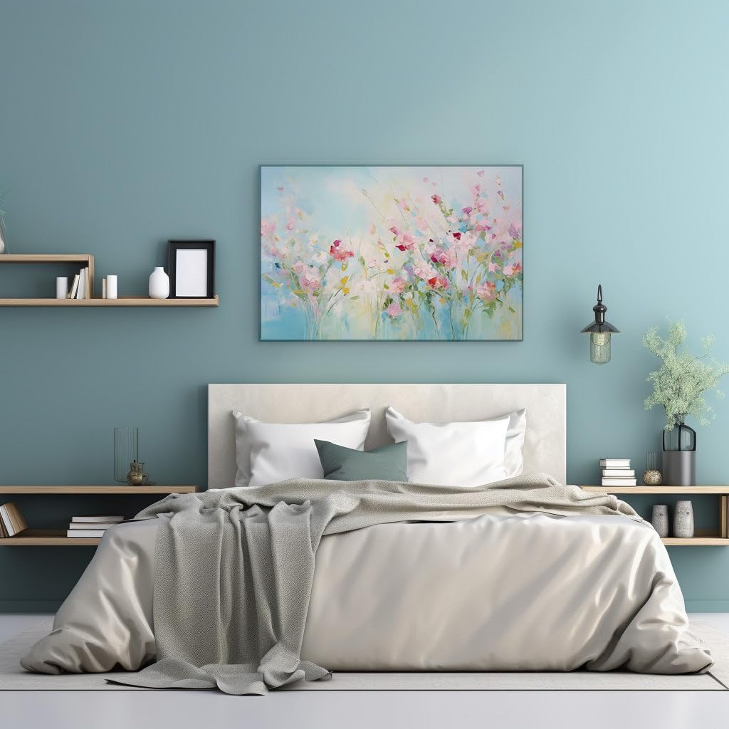 Canvas for Living room. Blossoming Abstraction Pink Hues and Impressionist Brushstrokes Dance in a Floral Fantasy, 27 x 18 inch Canvas Wall Art - Artistic Inspirations For Tweens - Zen Wall Decor