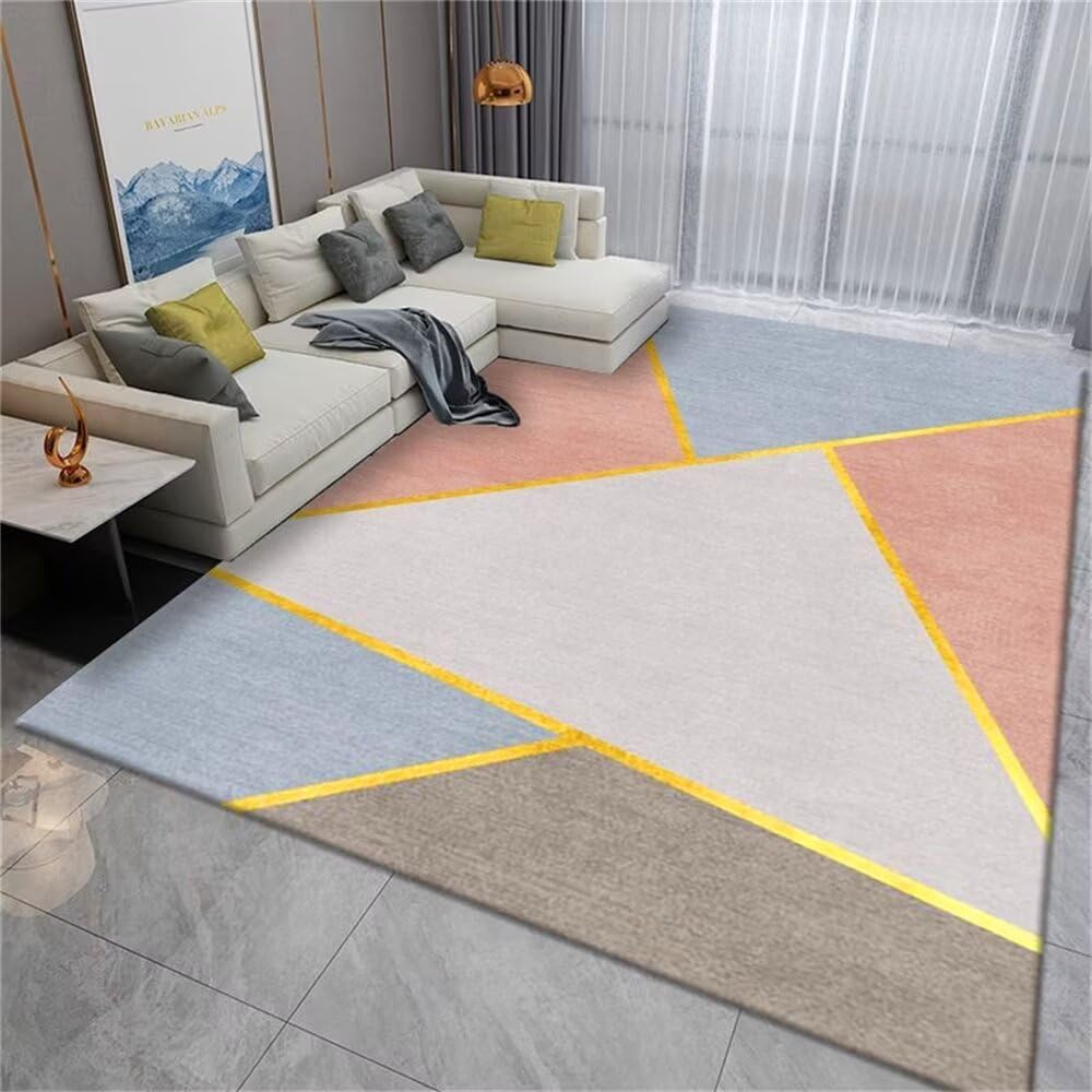 Tapis bleu rose design géométrique 100x200 pour déco chambre garçon et isolation salon