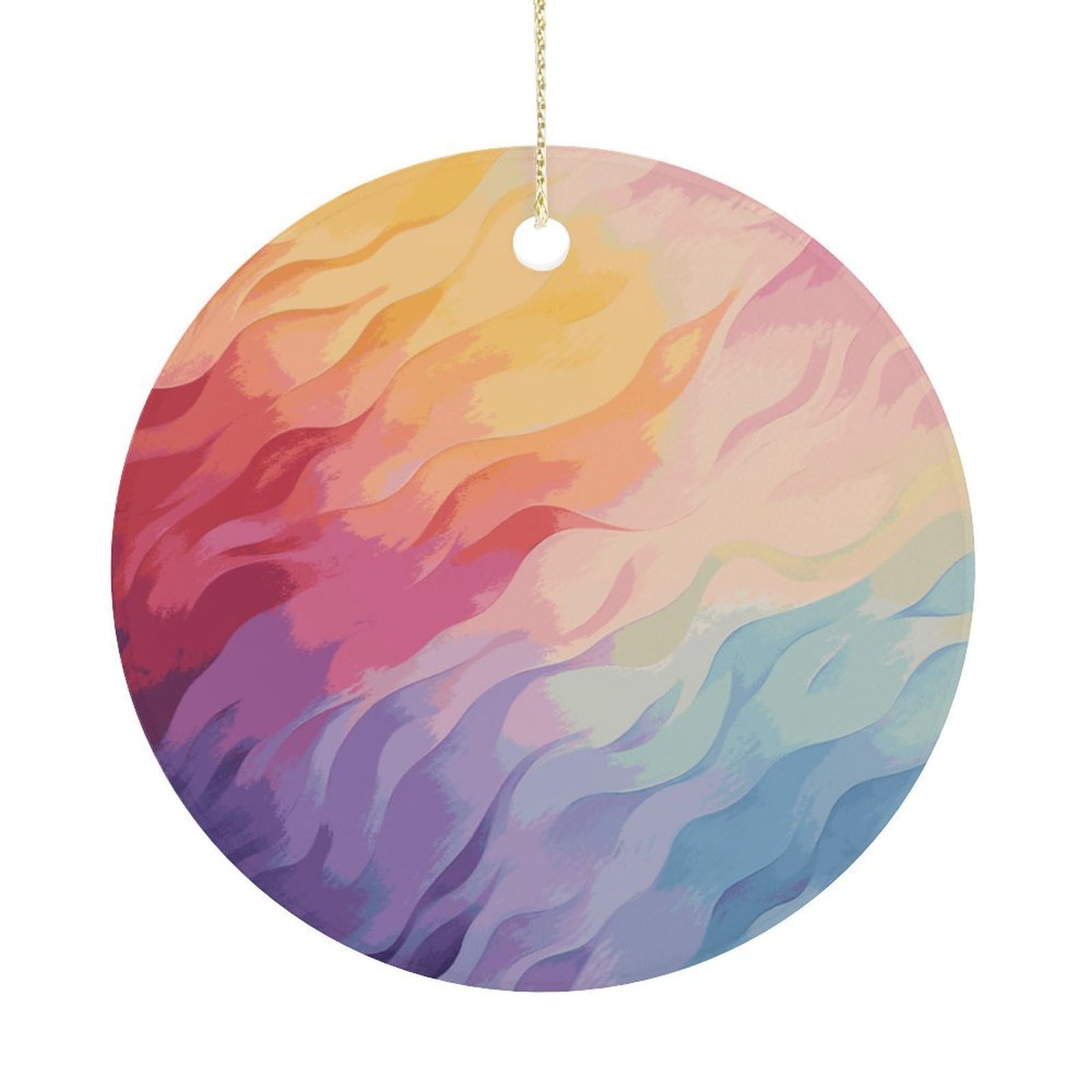 Personalized Christmas Ornaments 2025 Ceramic Hanging Rainbow Ornaments with Gold String Double-Sided Vintage Holiday Decorations for Tree Mantel Tabletop Xmas Party Favors