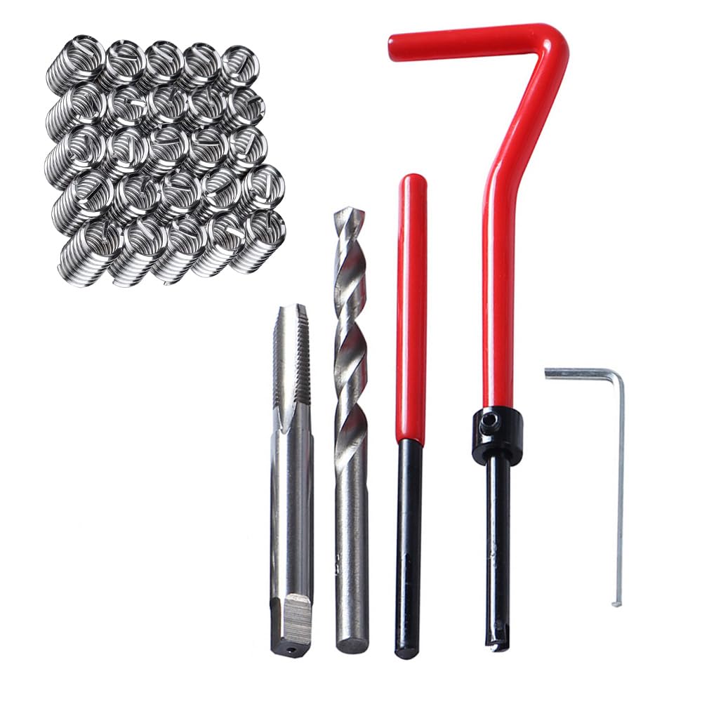Zohino 30pcs Gewinde Reparatur Kit M6X1.0mm Gewinde Einfügen metrische gestreifte Gewinde Reparatur Bohrhahn Hand Werkzeug Kit Helicoil Einfügen Werkzeug Gewinde Wiederherstellung Kit