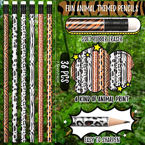 36 lápices de grafito con animal print y borrador miniatura 2