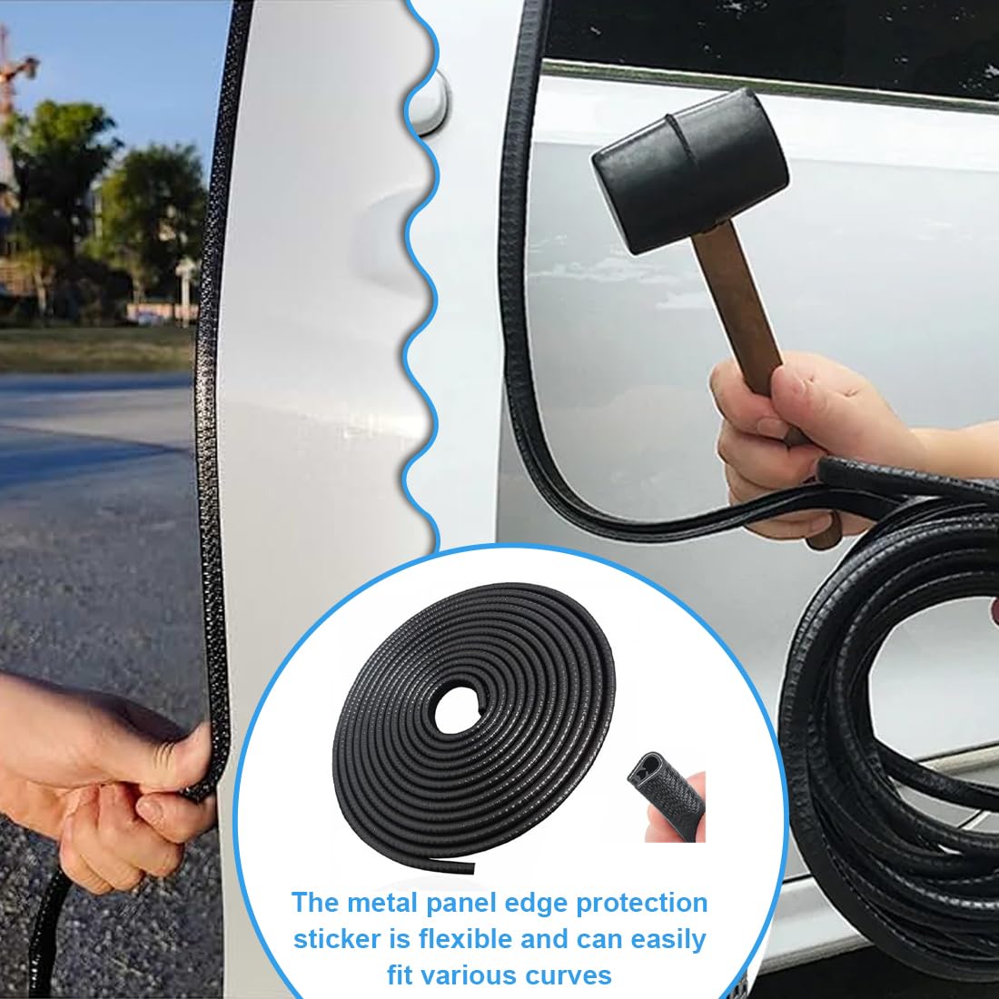 2 Pezzi Protezione Portiera Auto, 5M Paraspigoli Anti-perdite, in gomma a forma di U, ricambi per la maggior parte delle auto, per auto Porte, bagagliaio, cofano (Nero)