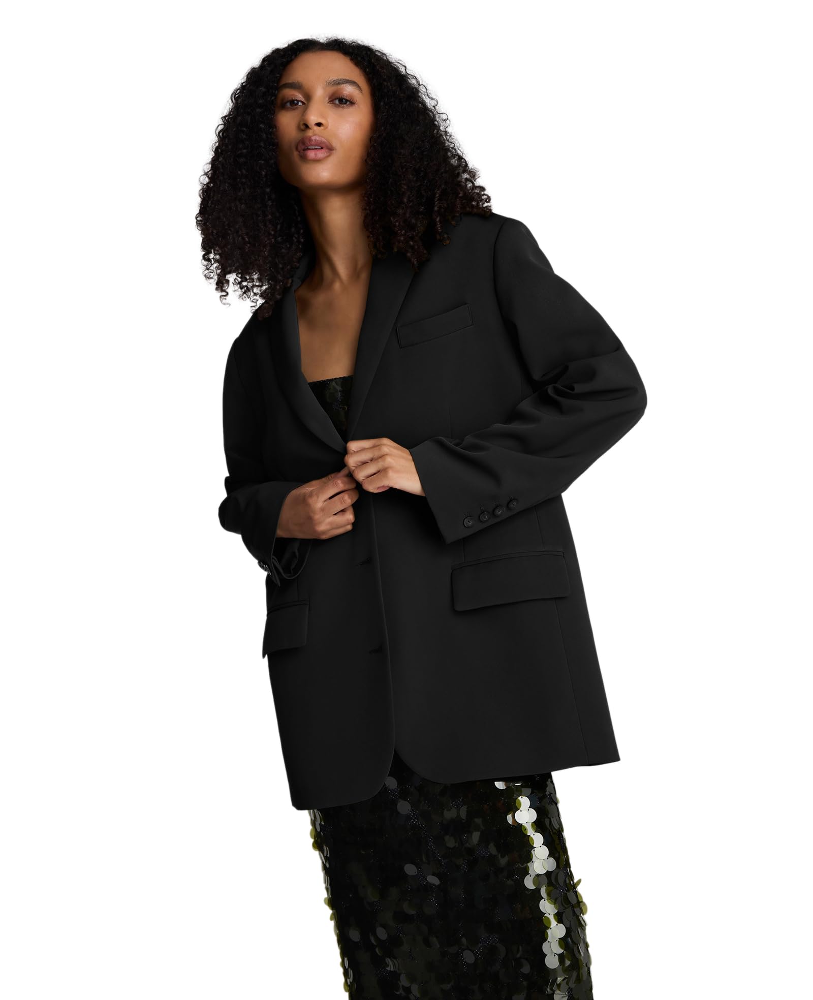 Kenneth Cole Womens Luxe Twill Three Button Boyfriend Blazer