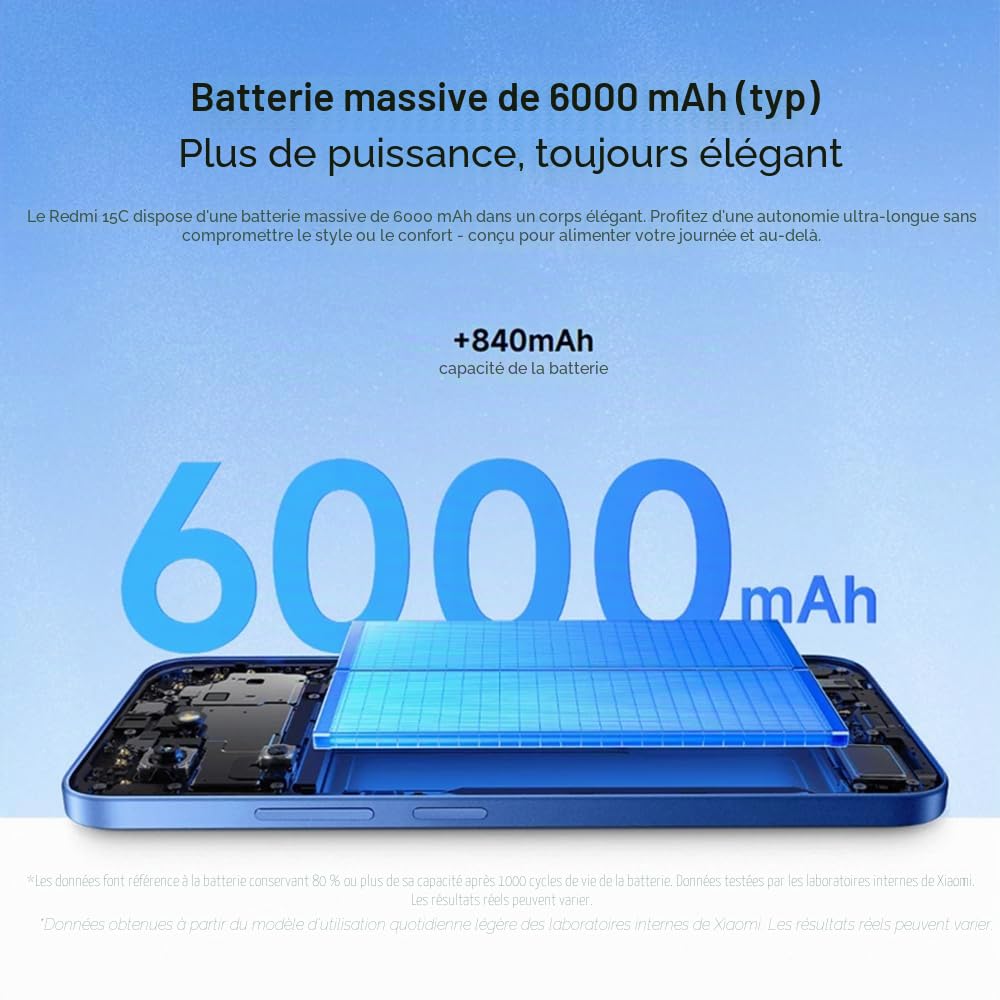 XIAOMI Redmi 15C 4G Telephone Portable, 6.9", Noir, 8Go+256 Go, Batterie 6000 mAh (typ.), système Double caméra IA 50 MP, Charge Turbo 33 W, Android 15, HyperOS 2, avec Chargeur, sans NFC
