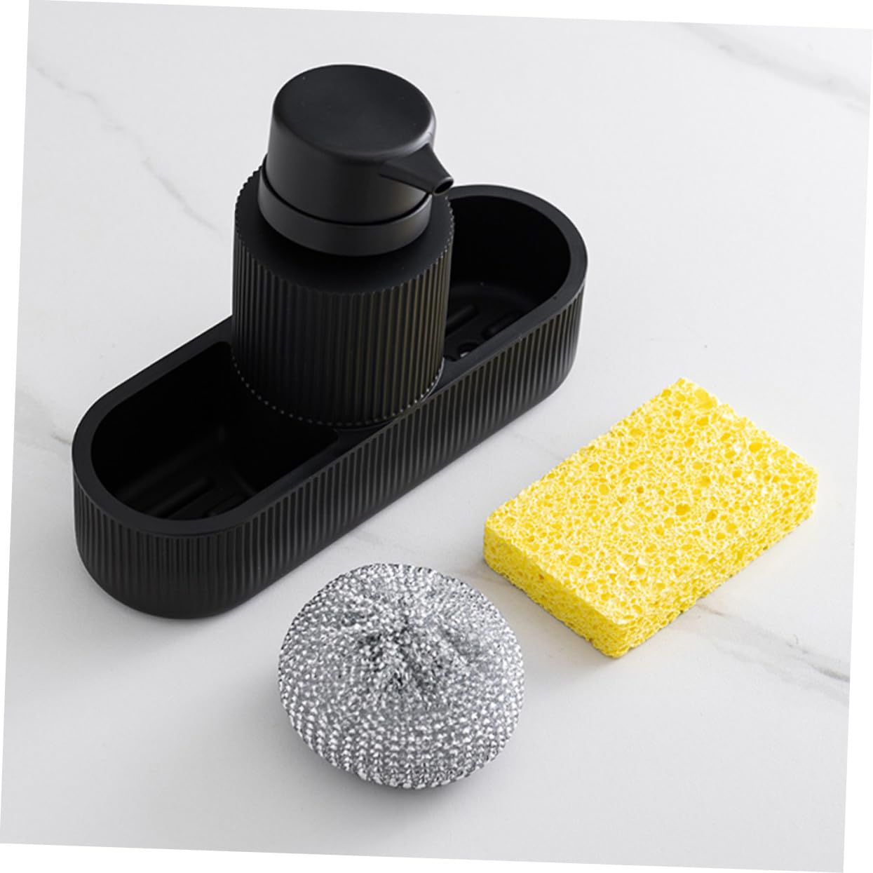 Anneome Dispensador Jabón Cocina con Bomba Precisa y Soporte Esponja Integrado Organizador Fregadero Compacto para Botellas de Loción y Lavado Duradero y Fácil Limpieza Acabado Moderno