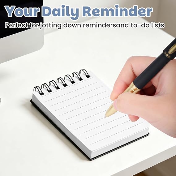8 Pack A7 Mini Notebooks, 80 Sheets/160 Pages Spiral Small Note Pads Pocket Size Notebook with Black Cover Lined Paper Mini Notepads for School Office Supplies Business Memo