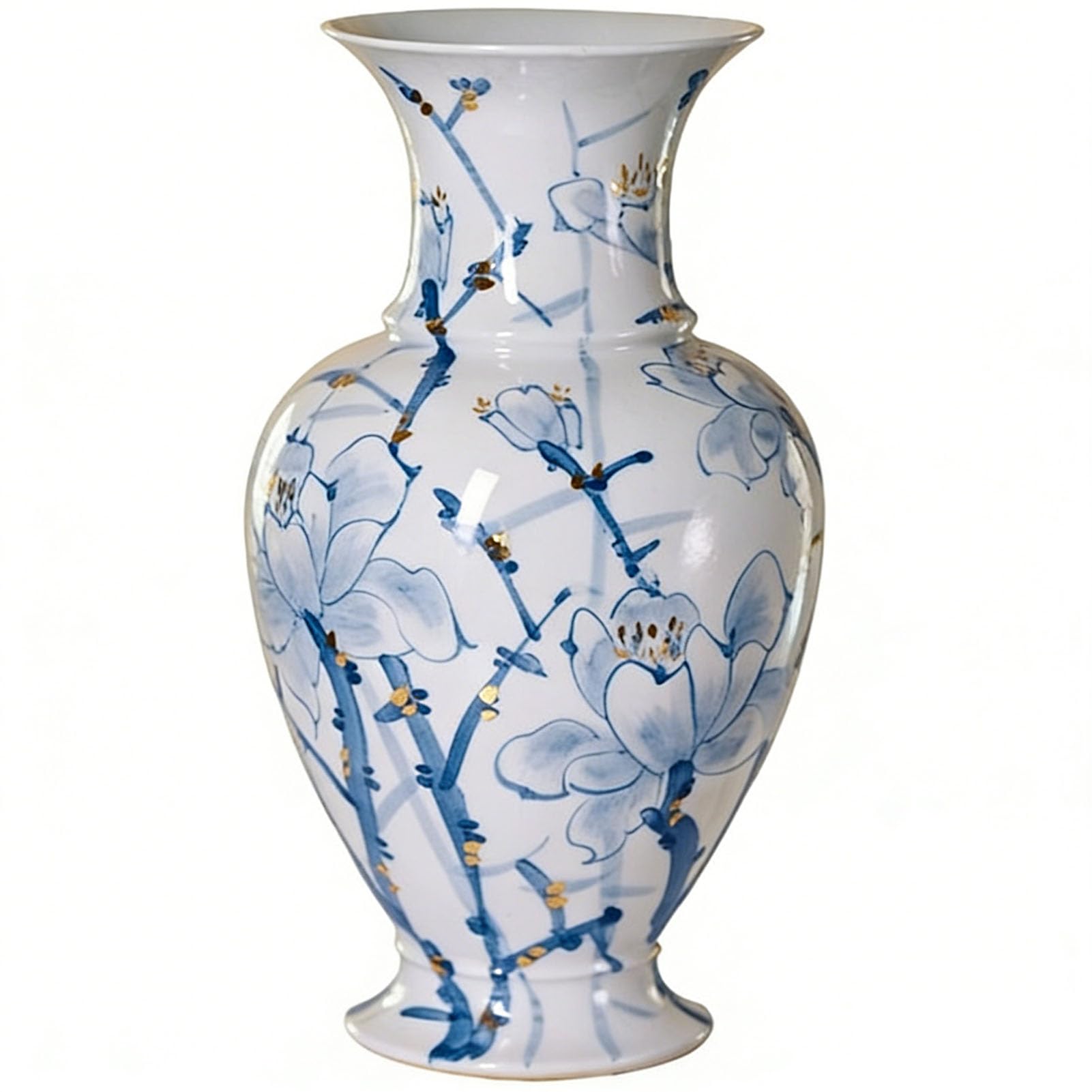 Niebiesko-biały wazon porcelanowy – ręcznie malowana ceramiczna urna na kwiaty w stylu chińskim do wystroju domu, dekoracji salonu i akcentu w przedpokoju,C