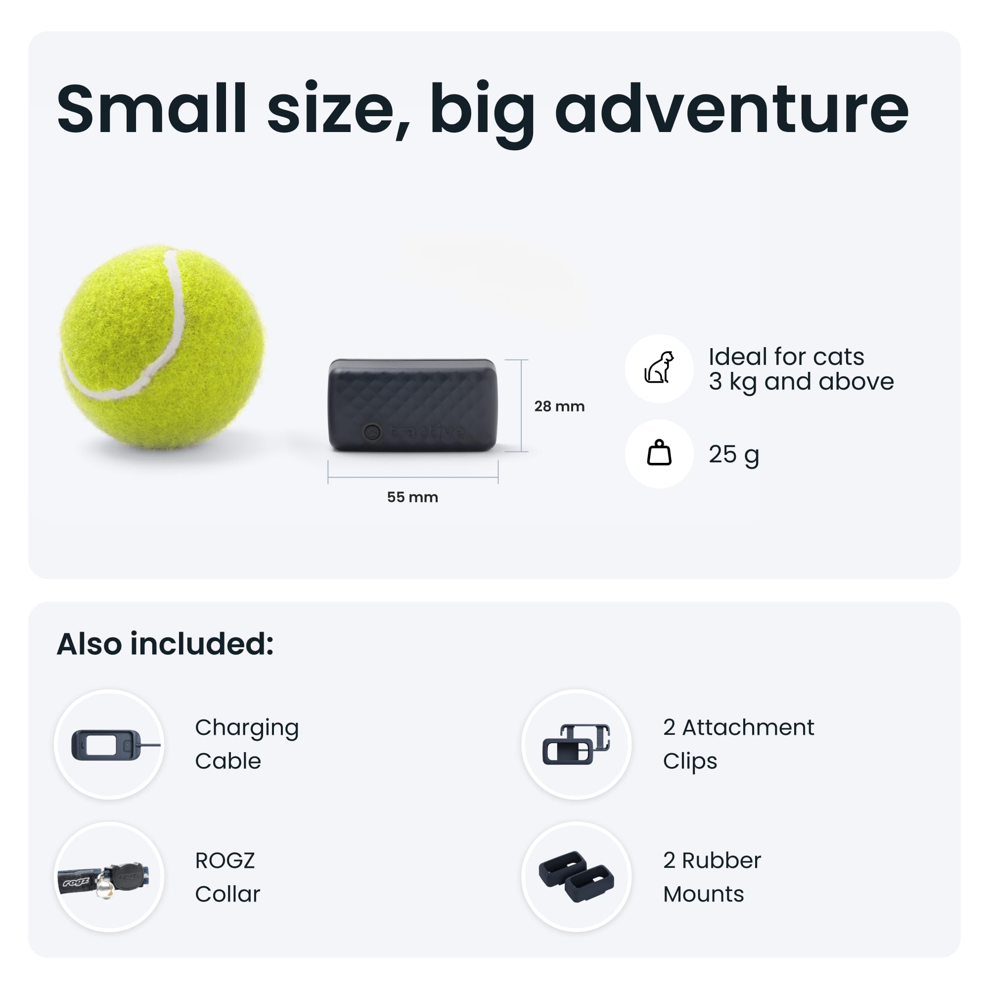 Tractive Smart Cat Tracker Mini zestaw z gumowym uchwytem, nr 1 Cat GPS, śledzenie lokalizacji w czasie rzeczywistym, historia terytorium i lokalizacji, obroża bezpieczeństwa w zestawie