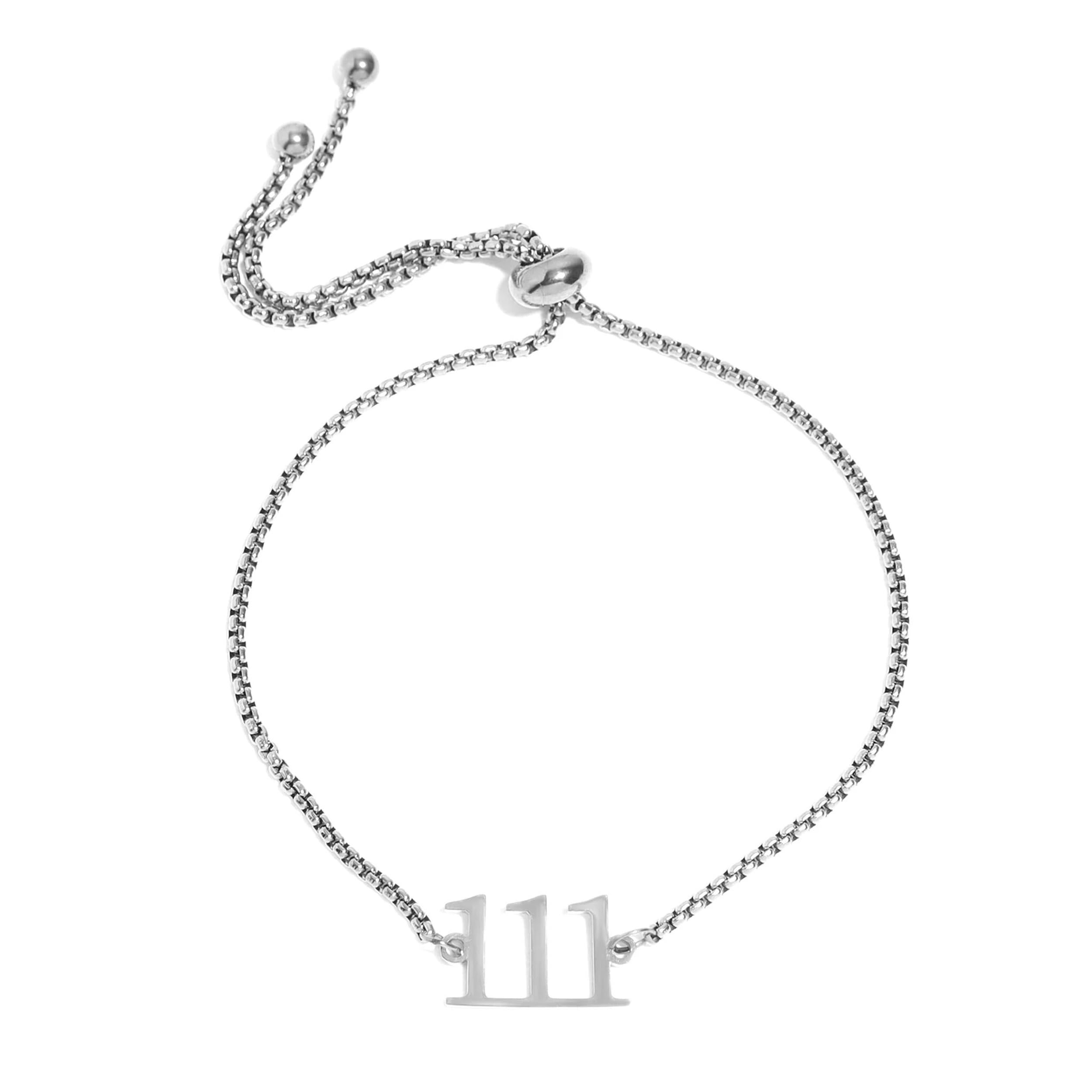 Angel Number Bracelet, Adjustable 18K Gold Plated Stainless Steel Bolo Jewelry, Waterproof, Tarnish-Resistant Spiritual Numerology Bracelet, From 111-999, Unisex, Hypoallergenic 111 Silver