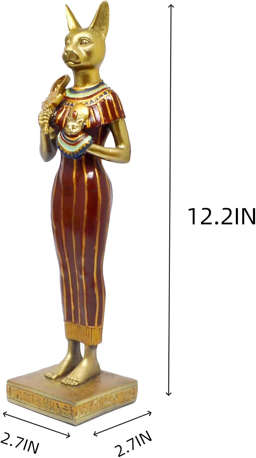 Fengshuibringluck Sun God Attendant: Bust Ancient Egyptian Cat Goddess Statue Amulet, Blessing of Happiness, Health Goddess Statue Home Office Decoration