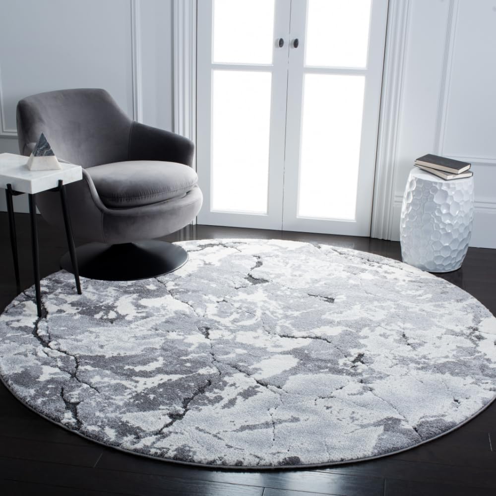 SAFAVIEH Cyrus Shag Collection Runner Rug - 2'2" x 9', Grey & Ivory, Modern Abstract Design, Non-Shedding & Easy Care, 0.8-inch Thick Ideal for High Traffic Areas in Living Room, Bedroom (CYR122F)
