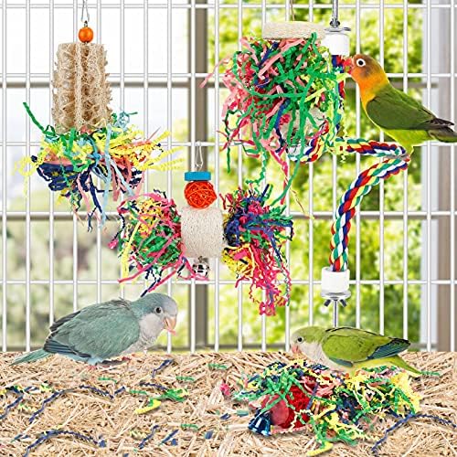 Foraging Toys Parakeet Chewing Hanging Toy Shredded — top-down angle highlighting key features