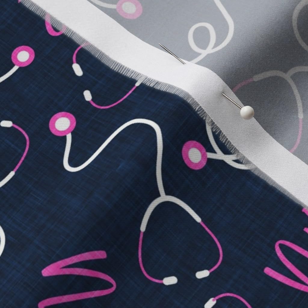 Spoonflower Fabric - Nurse Life Pink Blue Nursing Doctor Medical Heart Health Stethoscope Printed on Organic Cotton Sateen Fabric by The Yard - Sewing Quilting Apparel Home Decor