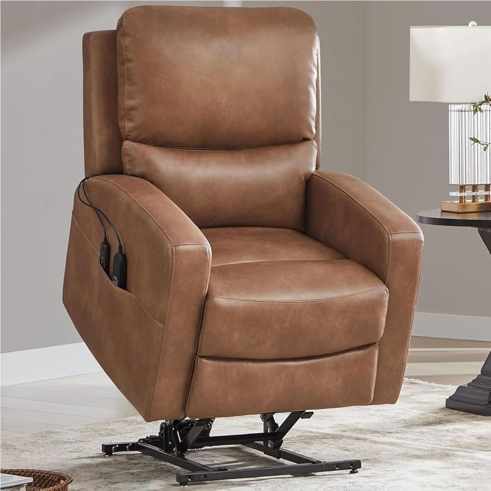 Power Lift Recliner Chair with Heat and Massage for Elderly Lay Flat Ergonomic Reclining Sofa Home Theater Seating Comfy Breathable Leather Living Room Chair