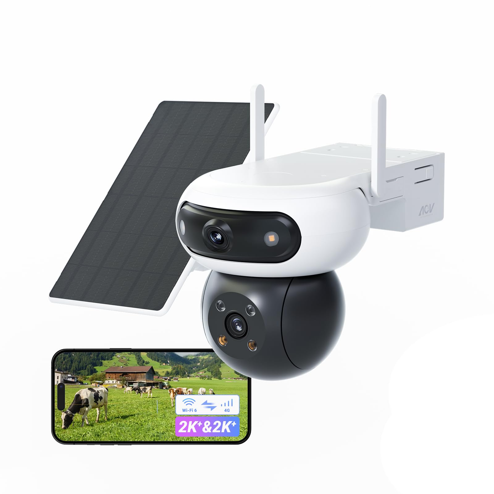 EZVIZ 4G Überwachungskamera Aussen Solar mit 10400mAh Akku, 4MP+4MP Dual-lens, 360° PTZ Auto-Track, ColorX-Nachtsicht, Person/Auto/Tiererkennung, Unterstützt 4G & WiFi-6, CB90x Dual 4G + 8W Solarpanel