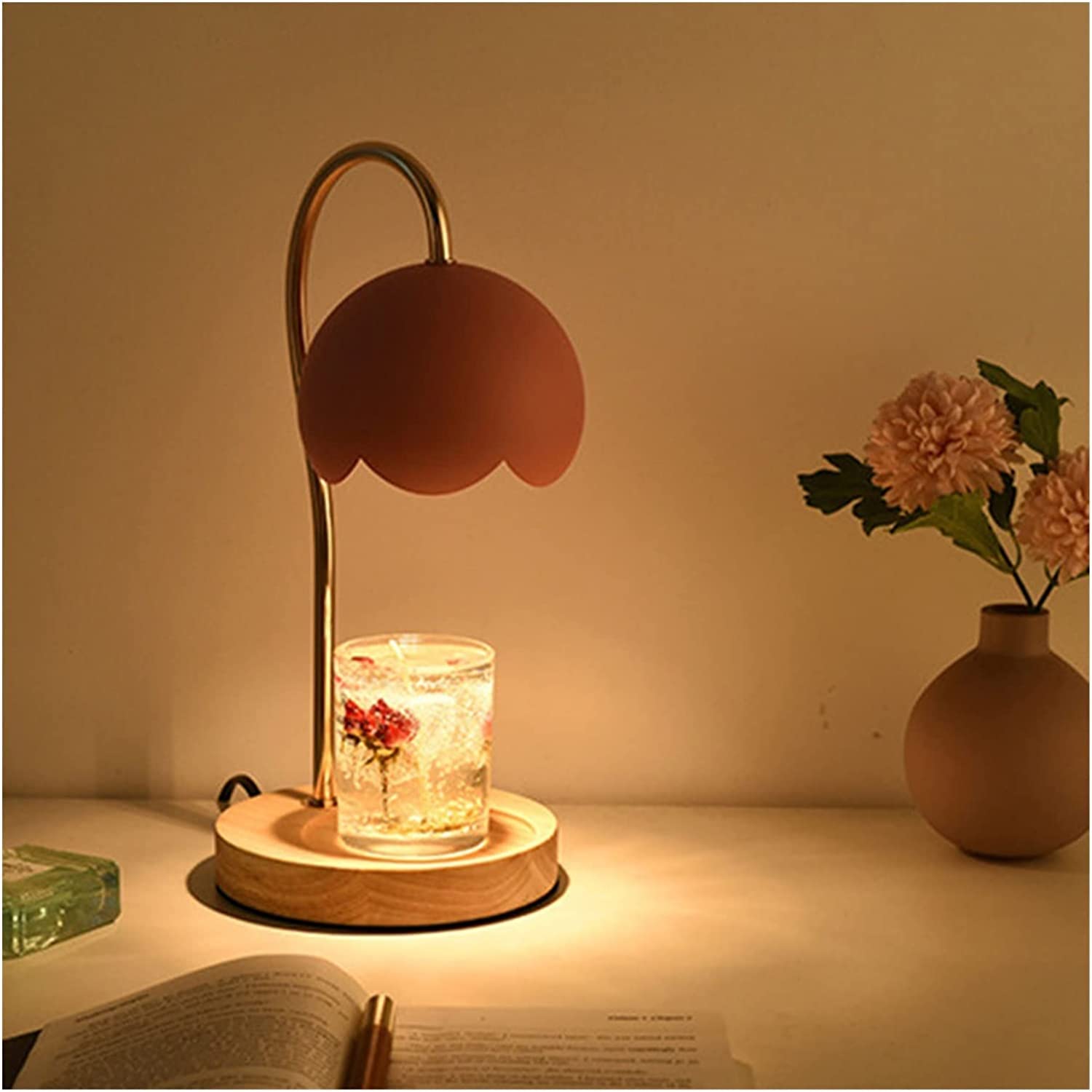 LIOONS Creativo Metallo Fusione Cera Lampada Dimmerabile 35w Candela Lampada Base in Legno Candela più Calda Lampada Aromaterapia Vaso Candela Room Decor