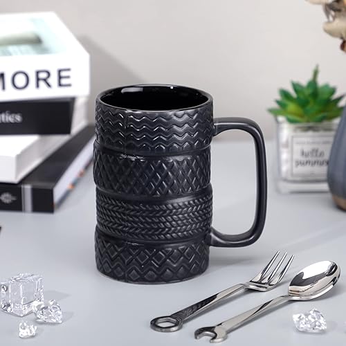 Miniatura 7 de Pinkunn Taza de agua con neumáticos de 3 piezas, regalo para hombre, café, té, mecánico, con tenedor de herramientas y cuchara para amantes del