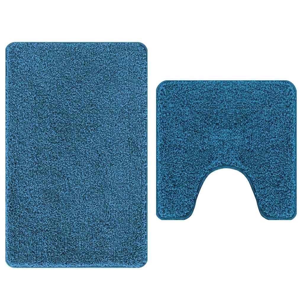 Set di 2 tappetini da bagno blu con scollo per WC, antiscivolo, assorbenti, lavabili in lavatrice, 60 x 90 cm e 50 x 50 cm