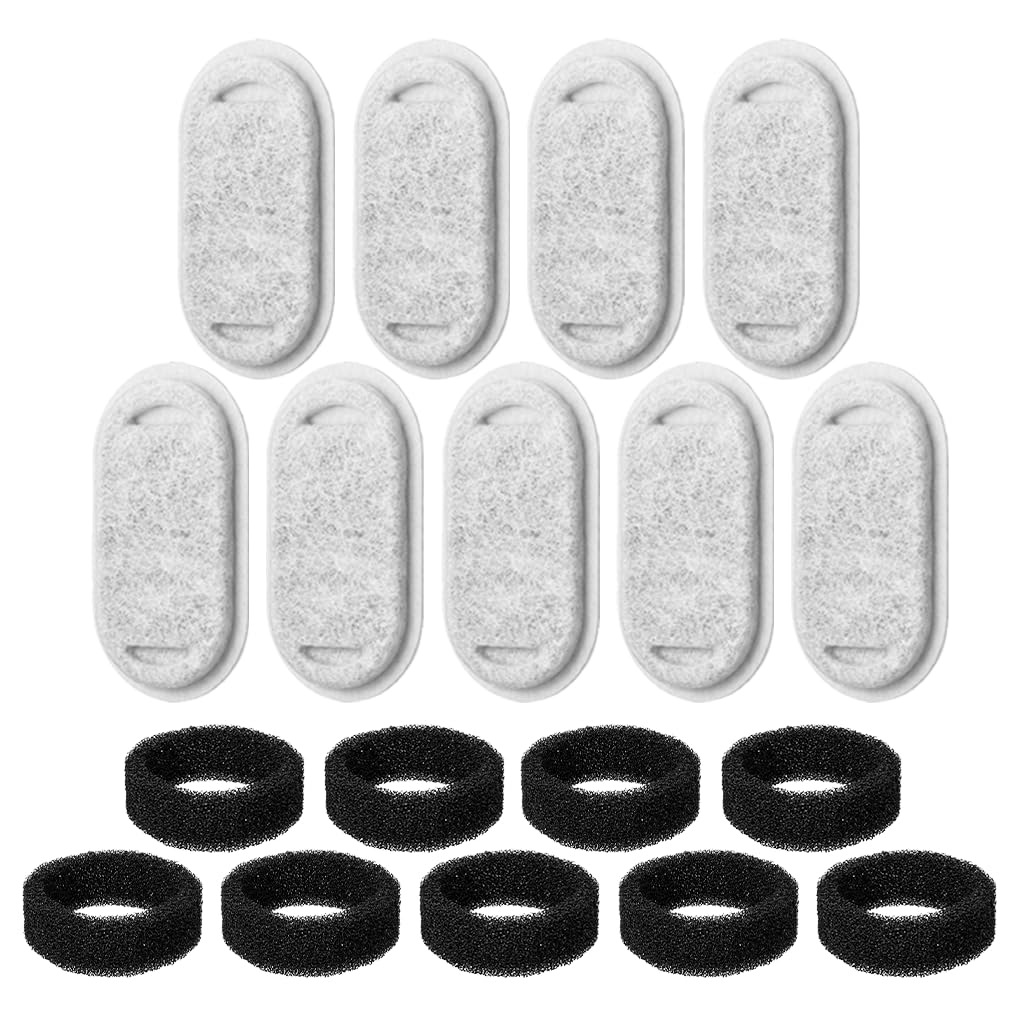18Pcs Cat Water Fountain Filters Replacement, 9Pcs Activated Carbon Filter and 9Pcs Foam Filter, Pet Fountains Filters for 3.2L/2L Cats Dogs Drinking Dispenser, Ensures Safe Drinking Water for Pets
