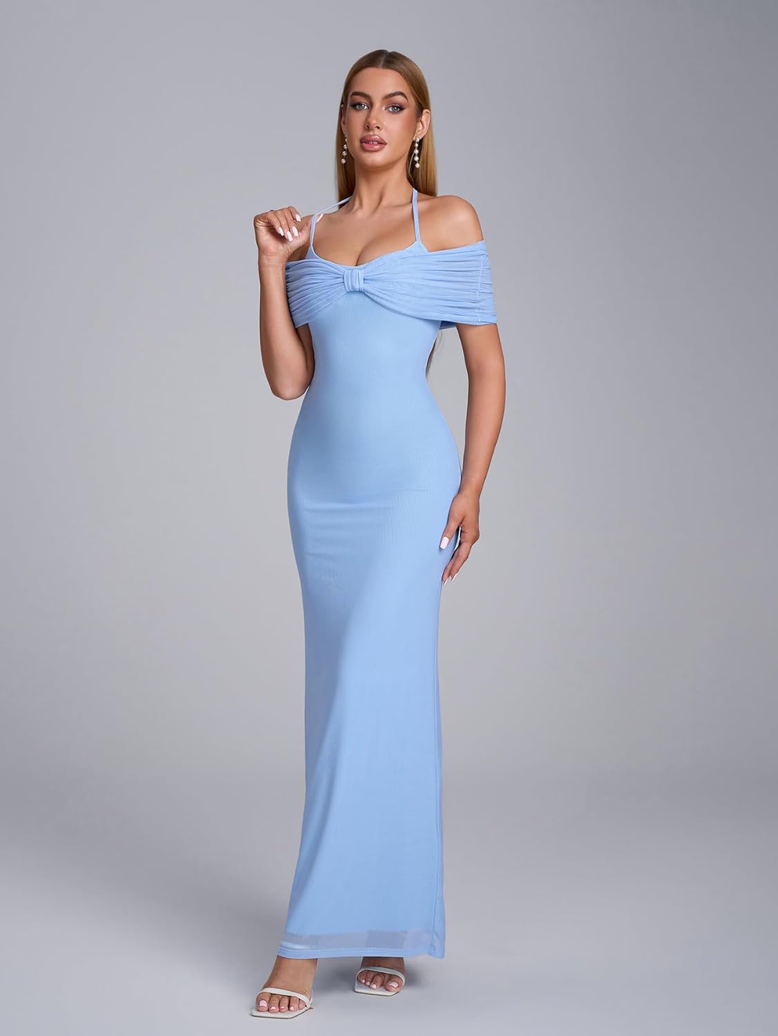 Off The Shoulder Halter Tie Corset Maxi Dress Bodycon Formal Wedding Guest Cocktail Dresses for Women - Image 3