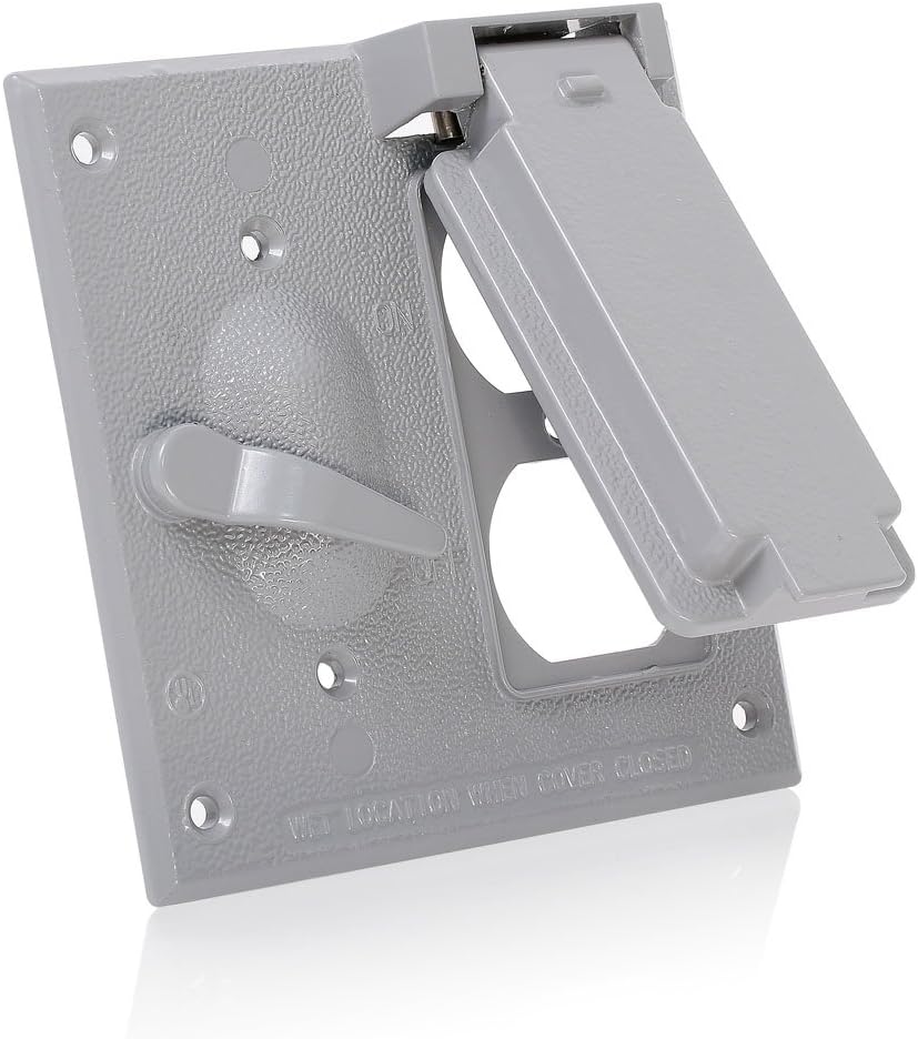 Leviton Weatherproof Cover, 2-Gang Switch and Duplex Receptacle, Vertical or Horizontal Mount, Metallic Enclosure, Gray, WM2SD-GY Outdoor Outlet Cover
