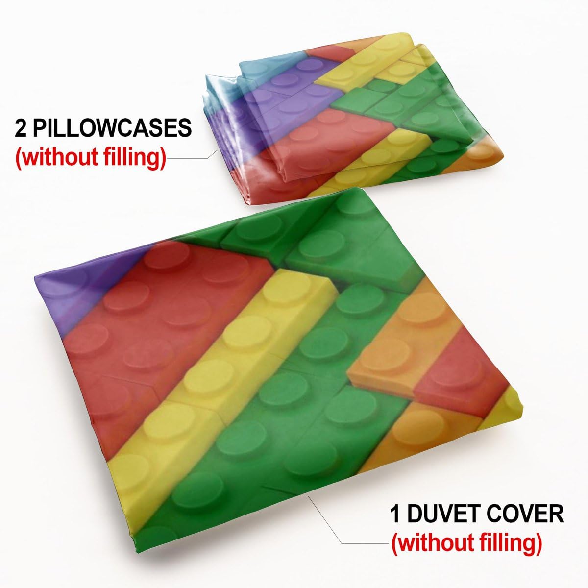 Parure de lit en microfibre douce avec housse de couette et 2 taies d'oreiller Motif briques colorées et géométriques modernes (Style 3, lit simple 135 x 200 cm + 65 x 65 cm x 2)