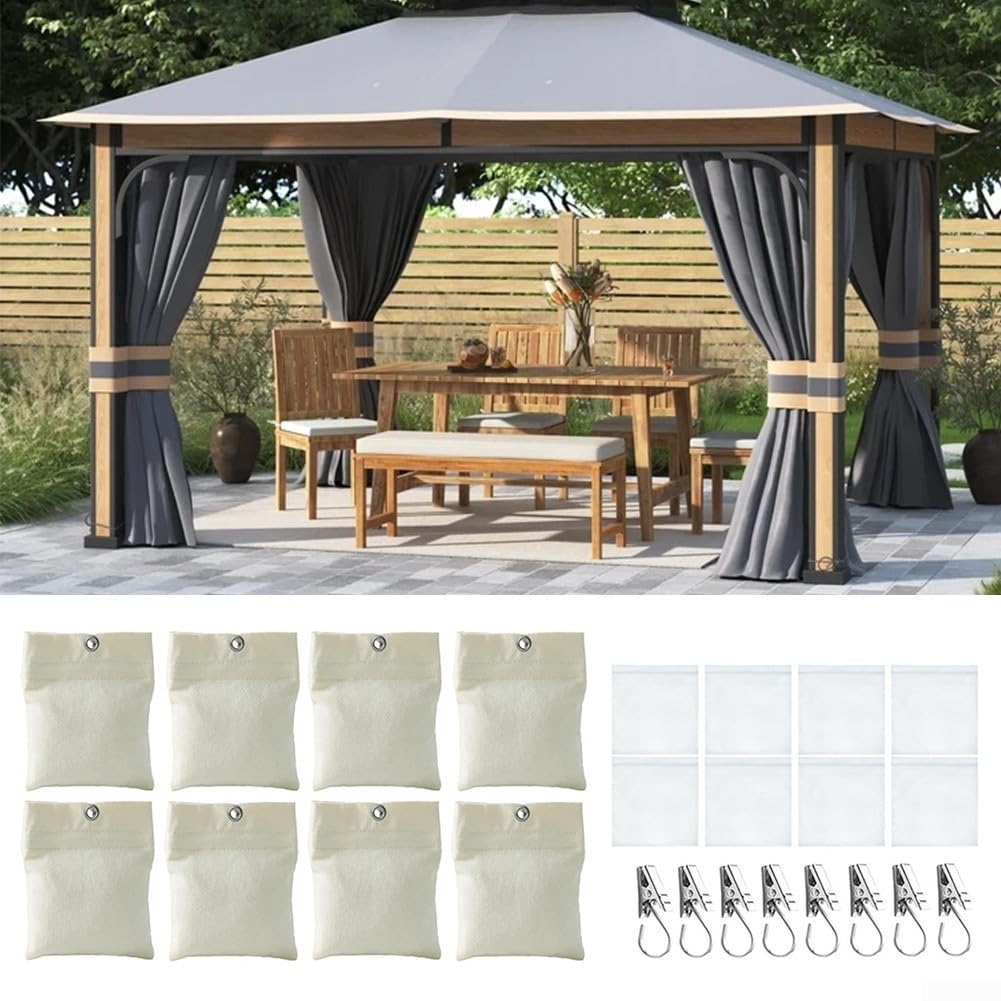 Sacco di sabbia per tende da esterno, 8 pezzi, pesi per tende in tela, pesanti per esterni, sacchi di sabbia con morsetti in metallo, per pergola, cabana, gazebo