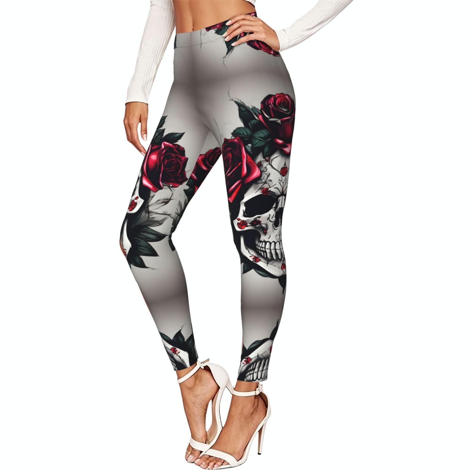 Leggings de compresión de alta calidad con estampado de rosa y calavera para mujer 7