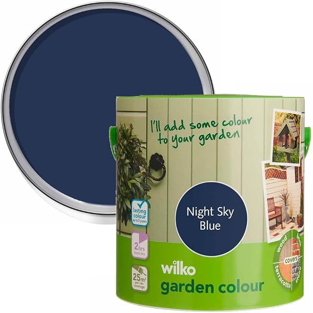 wilko Garden Night Sky Blue Colour, Long-lasting Exterior Paint, Outdoor Paint For Stone, Brick, Wood And Terracotta, 2.5L