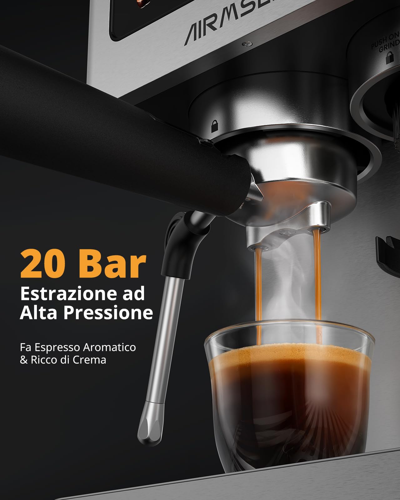 AIRMSEN Macchina per Caffè Espresso con Macinacaffè e Montalatte - Programmable, Compatibile con Caffe Freddo (Cold Brew) e Americano, Macchina da Caffè Domestica per Macinato​/Chicco intero