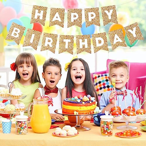 Image of Hooqict Gold Happy Birthday Banner Sign for Backdrop Gold Happy Birthday Decorations for Women Men Kids 1st 2nd 3rd Party Supplies Wall Door Banner Garland Bunting Flag