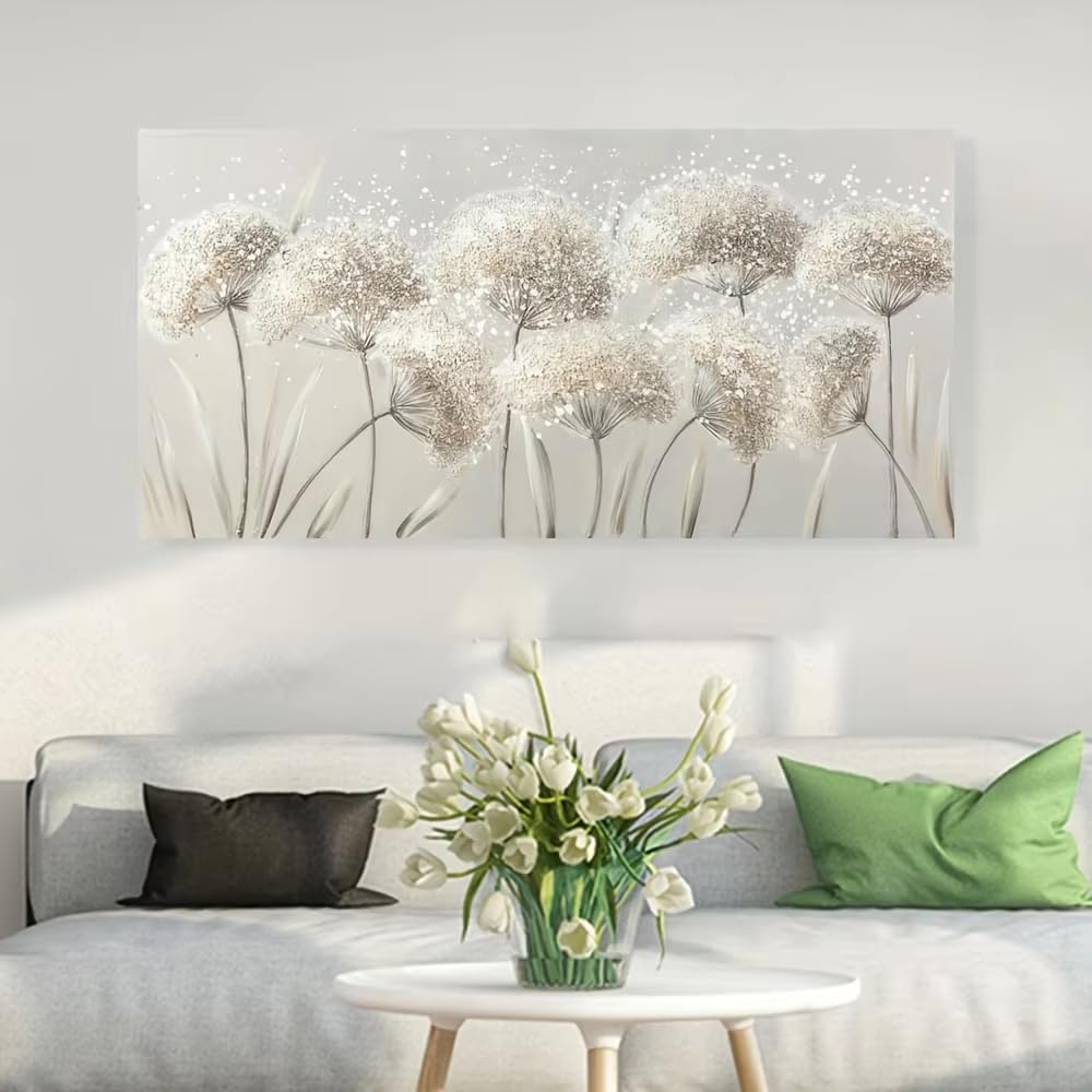 AEFOUU 1pc Nordic Style Dandelion Canvas Wall Art Picture, Art Deco Abstract Print, Beige Decor Painting for Living Room Bedroom(70x140cm/28x55in/Frameless)
