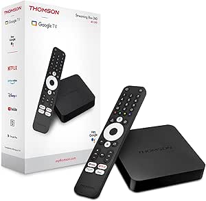 THOMSON Google TV Streaming Box 240, 4K UHD, Google Assistant, Google Cast, Wi-FI, Bluetooth 5.0, HDMI 2.1, Dolby Atmos, Dolby Digital+, HDR10, 2 GB RAM, 8 GB mémoire
