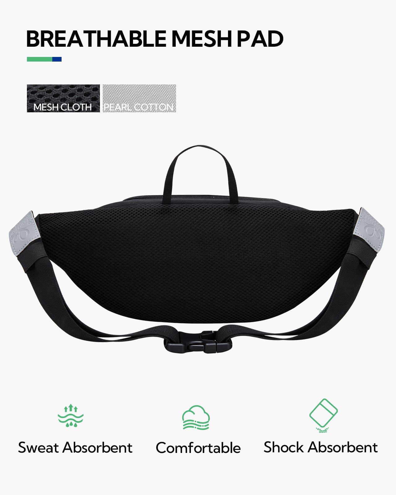 WATERFLY Bauchtasche Gürteltasche Damen und Herren Sport Hüfttasche für Laufen Fitness Joggen Wandern (Schwarz)