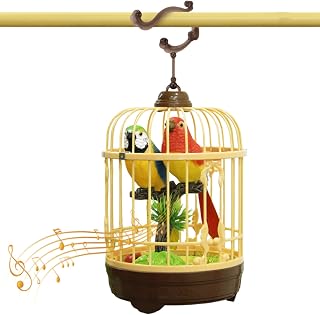 Talking Bird, Sound & Motion-Activated & Realistic Bird Sounds Device in Cage, 3 Chassis Replacements & Battery-Operated Talking Parrot with Moving Beak for Room, Desk