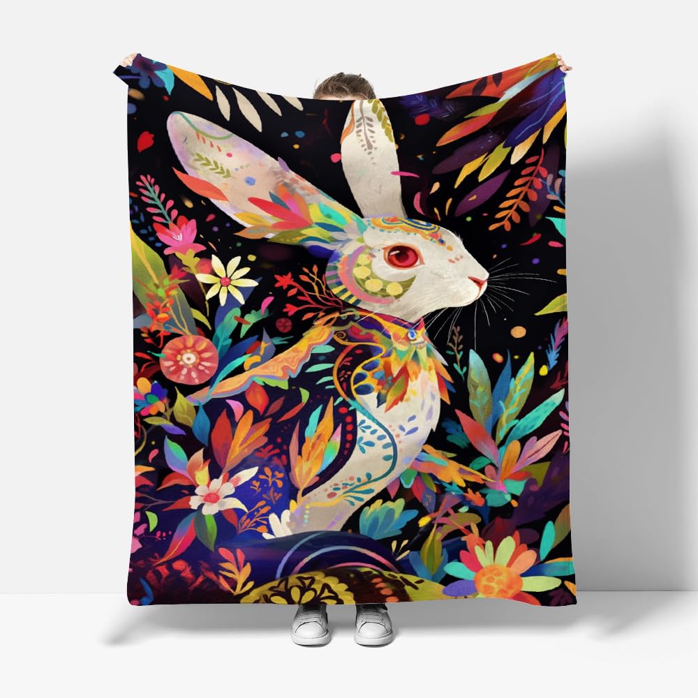 XHENTAI Flannel Blanket Painted rabbits Print Throw Blanket Lightweight Durable Cozy for Gift - 70x100cm