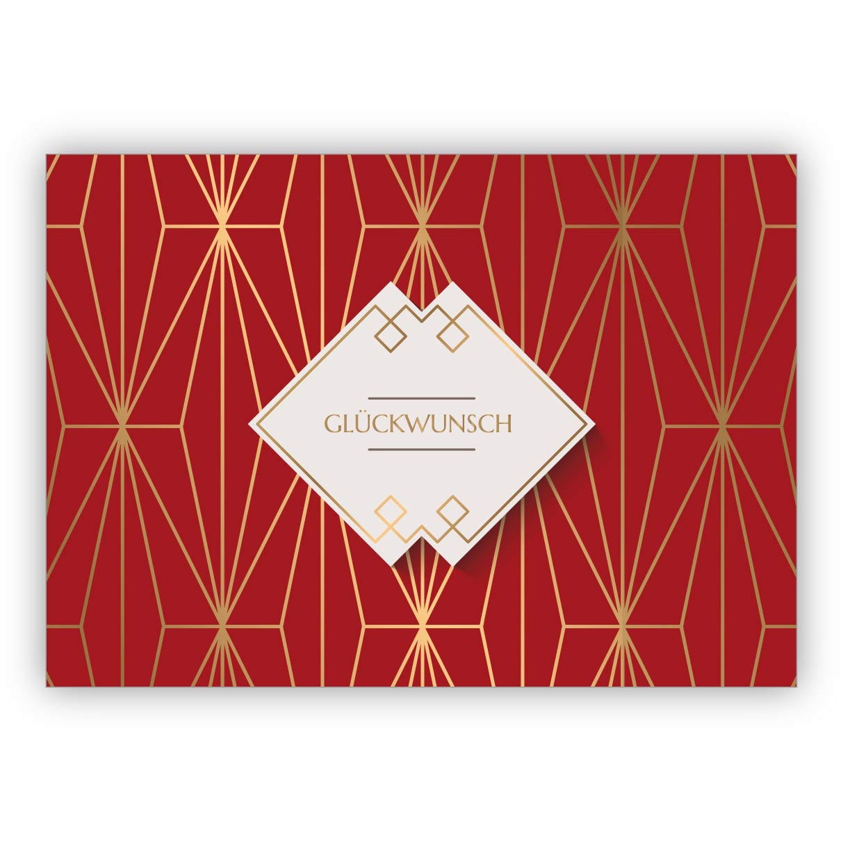 16er Karten Set: Edle Art Deco Glückwunschkarte mit Gold Optik in rot zum Geburtstag, Examen, Jubiläum Hochzeit: Glückwunsch • Gratulationskarte zum Geburtstag mit Umschlag für Freunde & Familie