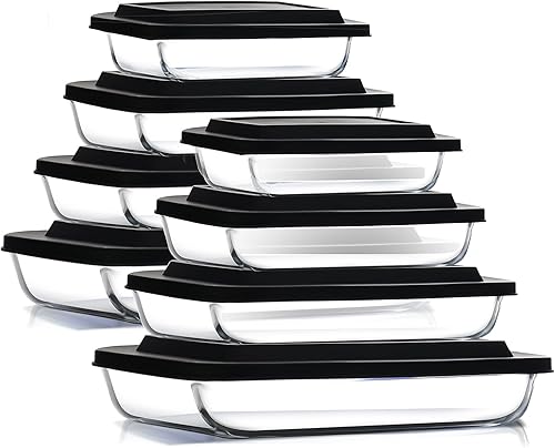 Miniatura 11 de EATEX Cacerola de vidrio profundo de 8 piezas para horno con tapas de plástico, platos de vidrio para horno, utensilios rectangulares para hornear