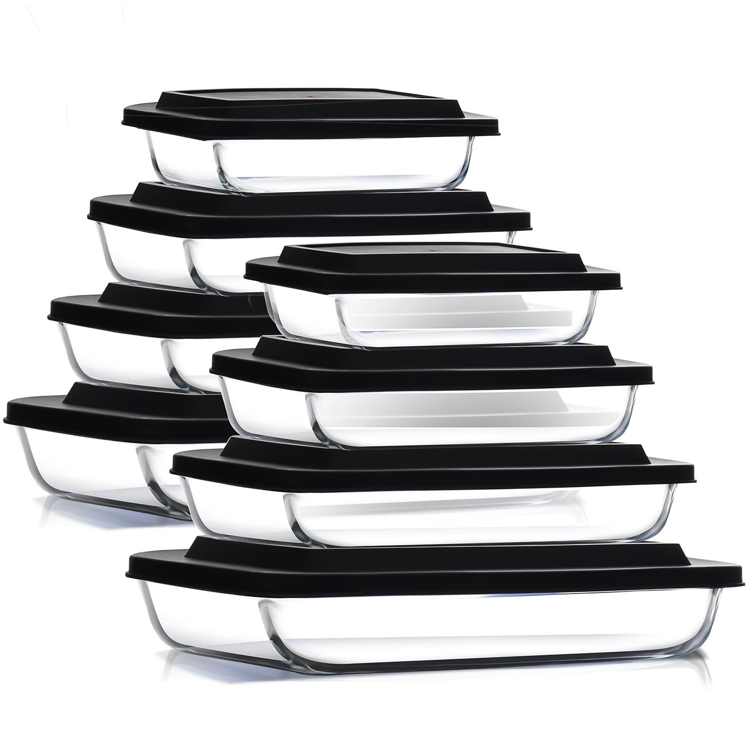 Eatex 8-Pack Glass Food Storage Containers with Lids, Baking Pans Set, Glass Baking Dishes for Oven | Leakproof Casserole Dish Lasagna Pan, Kitchen Serving Dishes| Oven Microwave Freezer Safe Bakeware