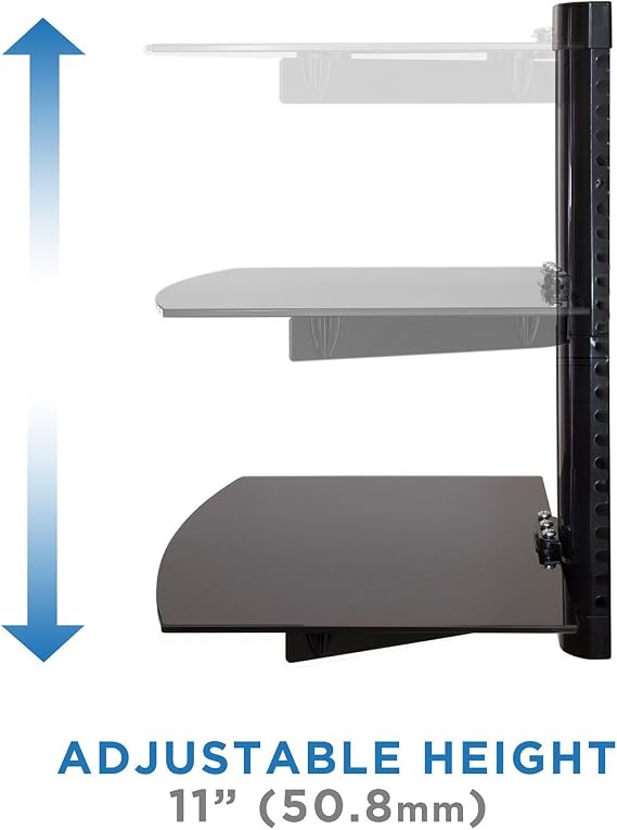 Mount-It! Floating Wall Shelf, 2 Tier Tempered Glass Media Stand for AV Receiver, Cable Box, Gaming Consoles, DVD Player, Projector, 17 lbs per Shelf, 14.25 Inch Wide, Cable Management, Black