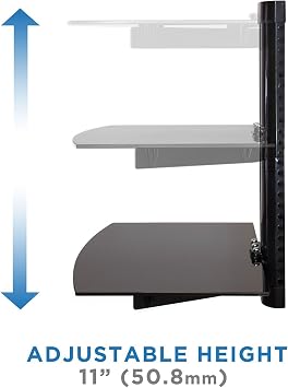 Mount-It! Floating Wall Shelf, 2 Tier Tempered Glass Media Stand for AV Receiver, Cable Box, Gaming Consoles, DVD Player, Projector, 17 lbs per Shelf, 14.25 Inch Wide, Cable Management, Black