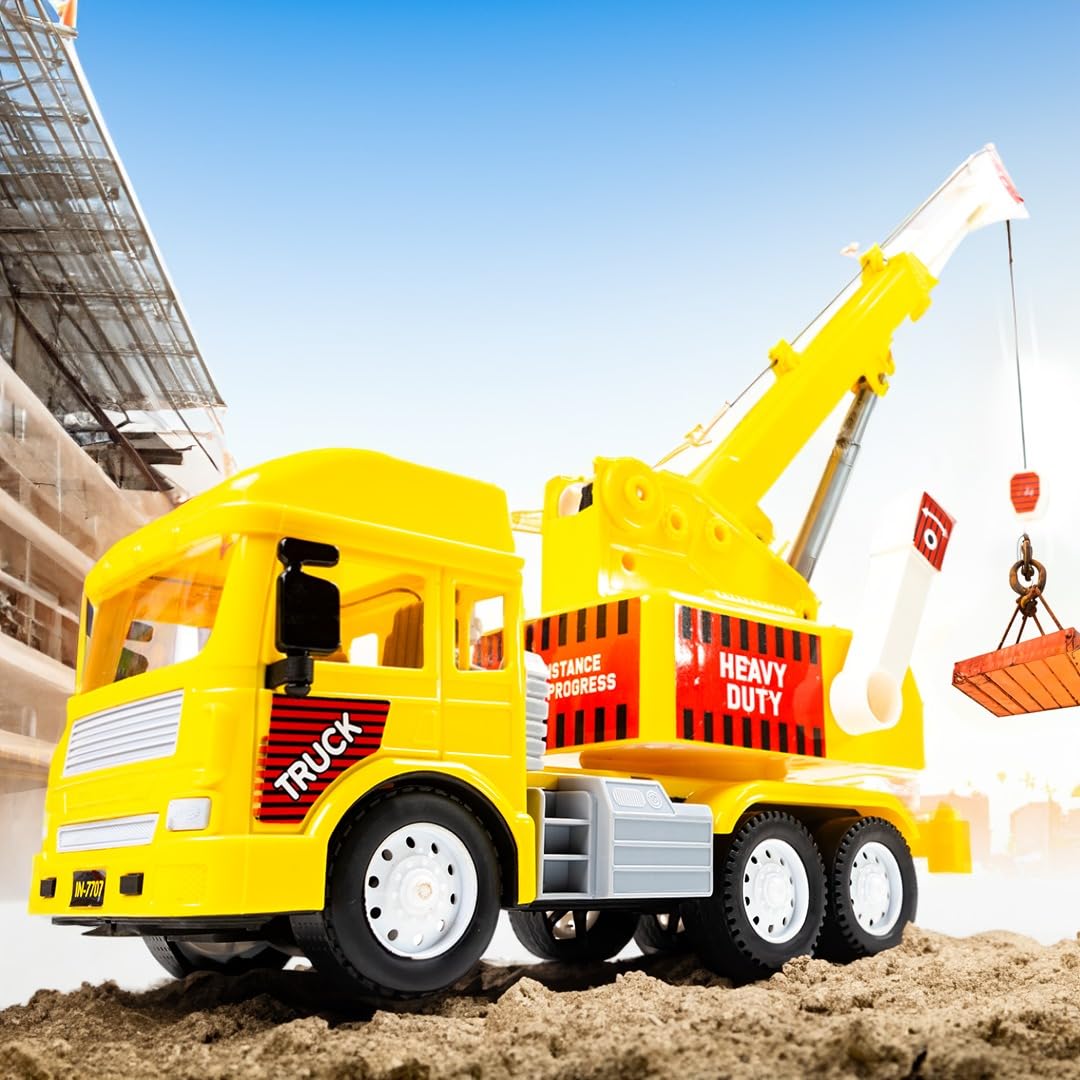 RATNA'S Hydra Crane My First Wheels Friction Powered Big Size Plastic Construction Toy Vehicle with Realistic Features Non Battery Operated Toys for Kids 3