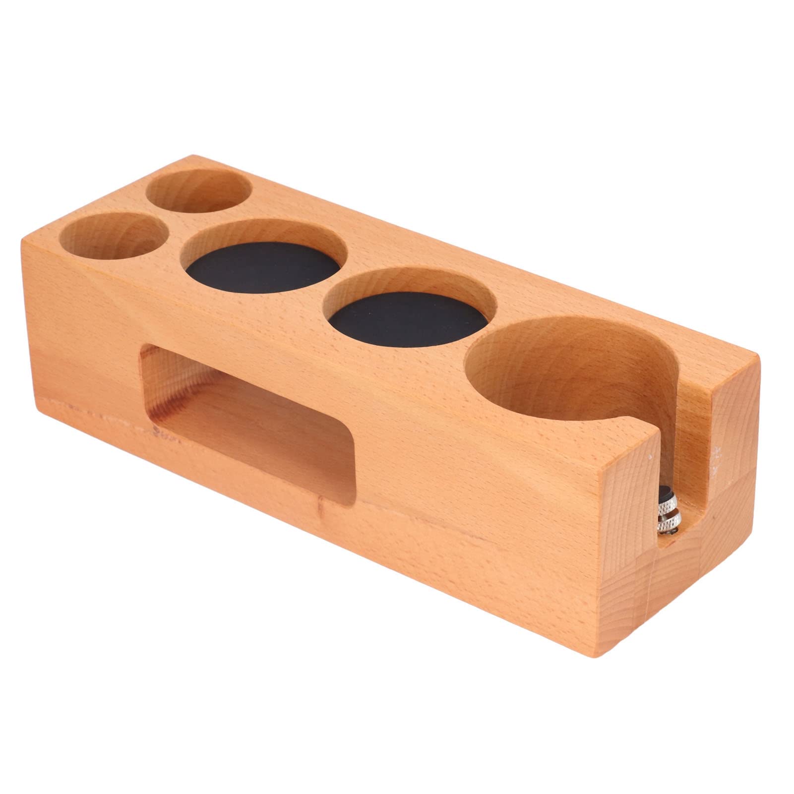 Soporte para prensa de café de madera, base de madera para prensa de café con ranura para tarjeta y base antideslizante para mango de máquina de espresso de 2,3 pulgadas, estación