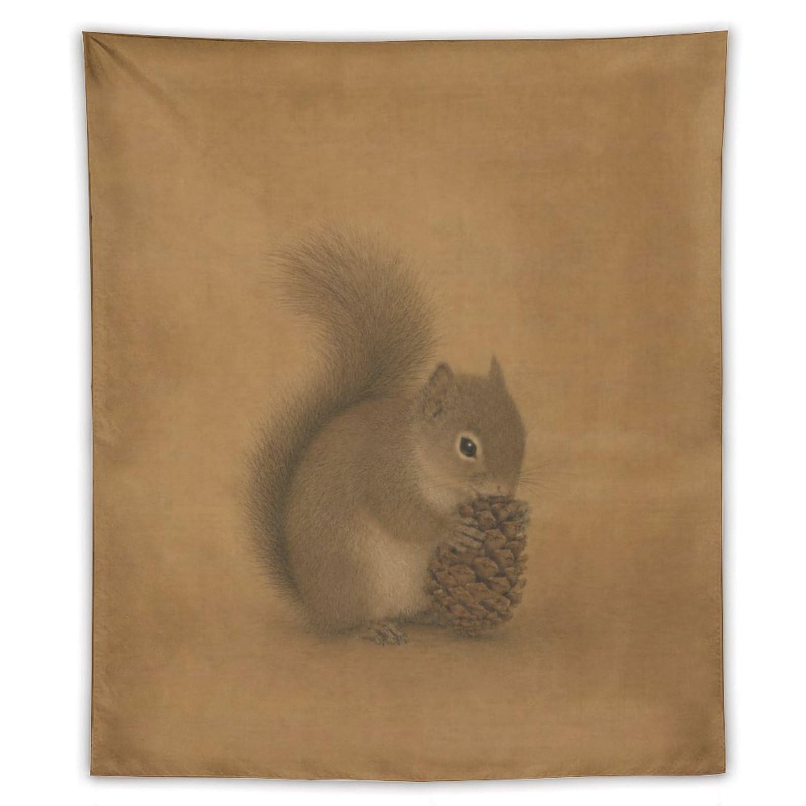 H3B8U2Y5 Tiny Squirrel with Acorn Wall Tapestry, Realistic Illustration