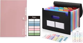 SKYDUE 8 Pockets Expanding File Organizer Pink & 13 Pockets Accordion File Organizer Black