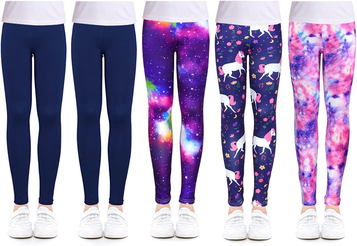 Slaixiu 4 Pack Leggings for Girls - Soft & Comfortable Ankle Length Printed Leggings for Kids (3T to 12 Years)