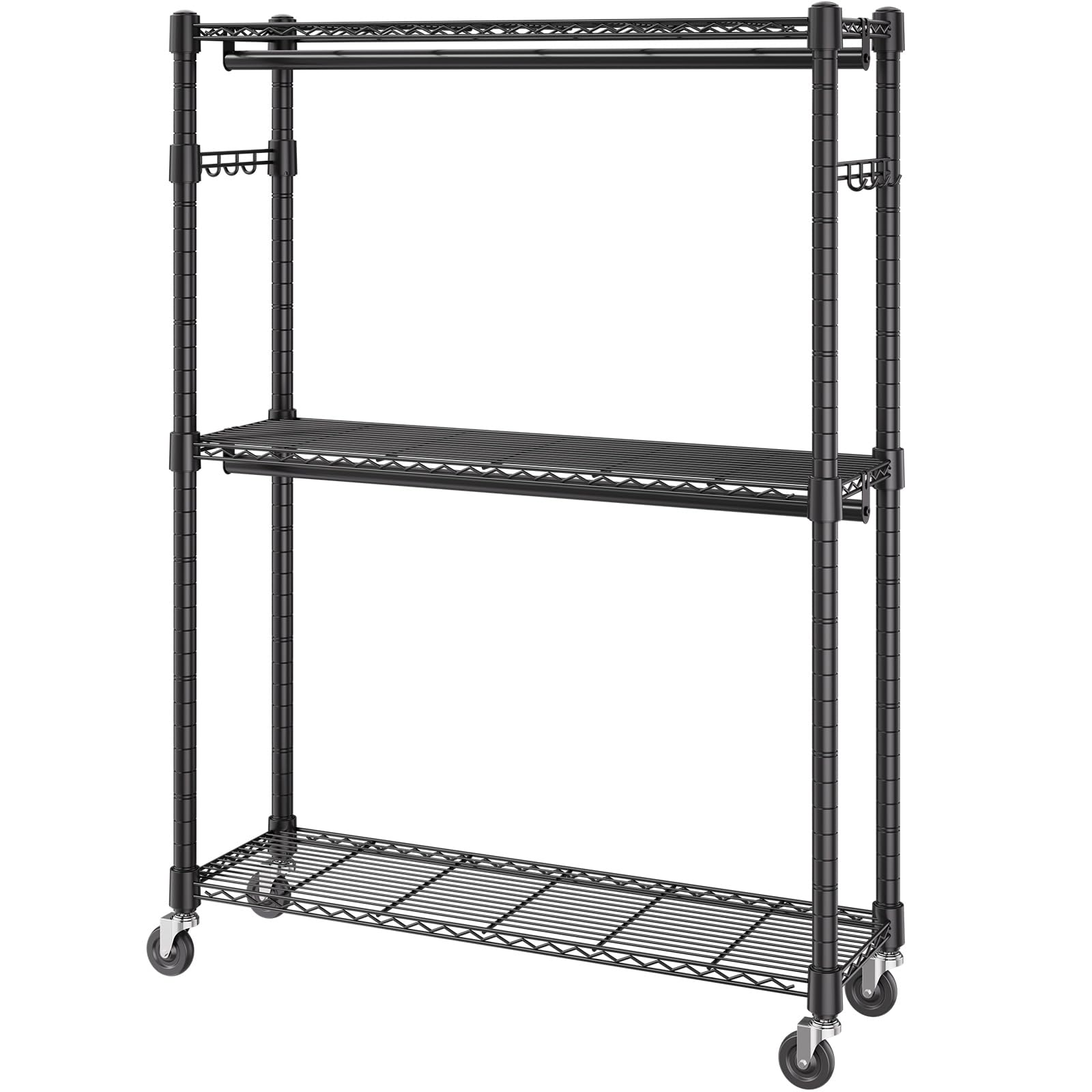 VEVOR Perchero Burro para Ropa con 4 Ruedas de 2 Barras 3 Estantes 2 Soportes Laterales Perchero de Acero Carga de 182 kg Perchero de Pie 1162 x 450 x 2040 mm para Almacenaje de Ropas en Dormitorios