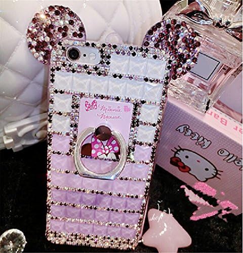 Bling Samsung Galaxy S8 Plus Diamond Case With Chain,Chanyaozy[DIY][Luxury][Stand]Glitter Diamond Mouse Ears Soft Rubber Case For Samsung S8+ 6.2 Inch (Purple With Ring Holder)