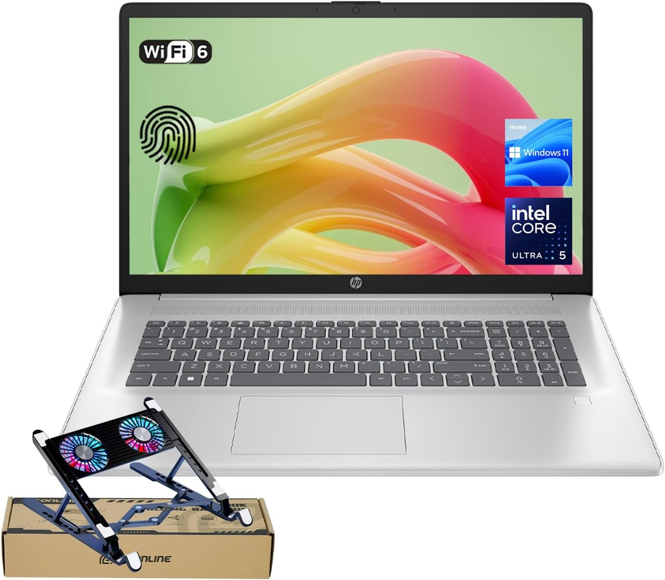 HP Business Laptop, 17.3" Touchscreen, Intel Core Ultra 5 225U (> i7-1355U) for Multitasking, 16GB DDR5, 1TB SSD, Fingerprint, Backlit KB, Win11 Home, Silver, Bundle with PCO Laptop Cooler