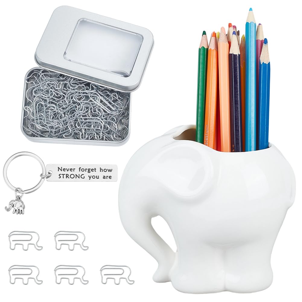 Porte-stylo éléphant blanc céramique idéal pour organiser le bureau de maman